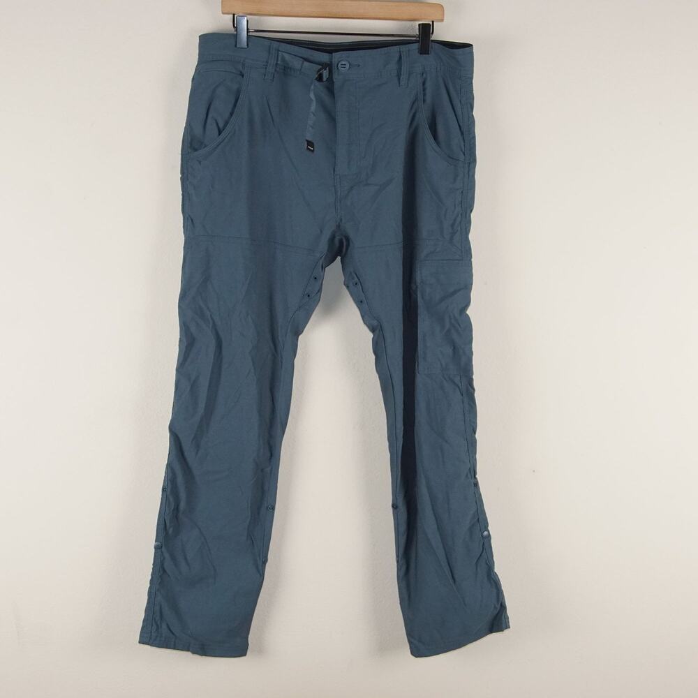 Prana Stretch Blue Cuffable Outdoor Trail Zion Pants Mens Sz 36 x 30